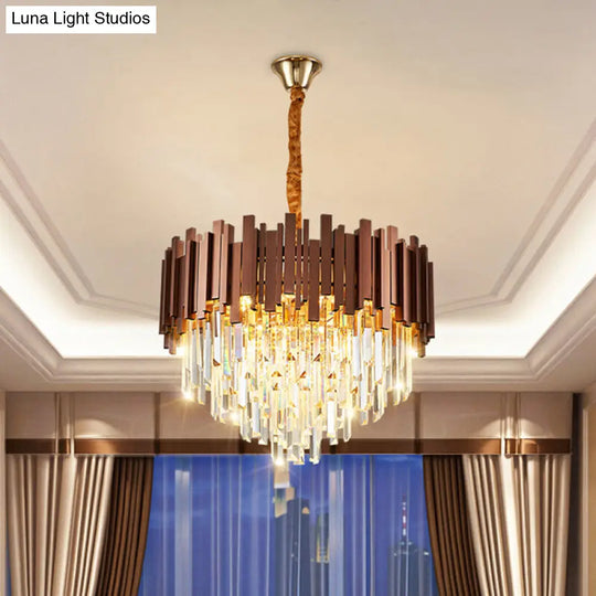 4-Bulb Copper Finish Pendant Chandelier With Contemporary Clear Crystal Draping