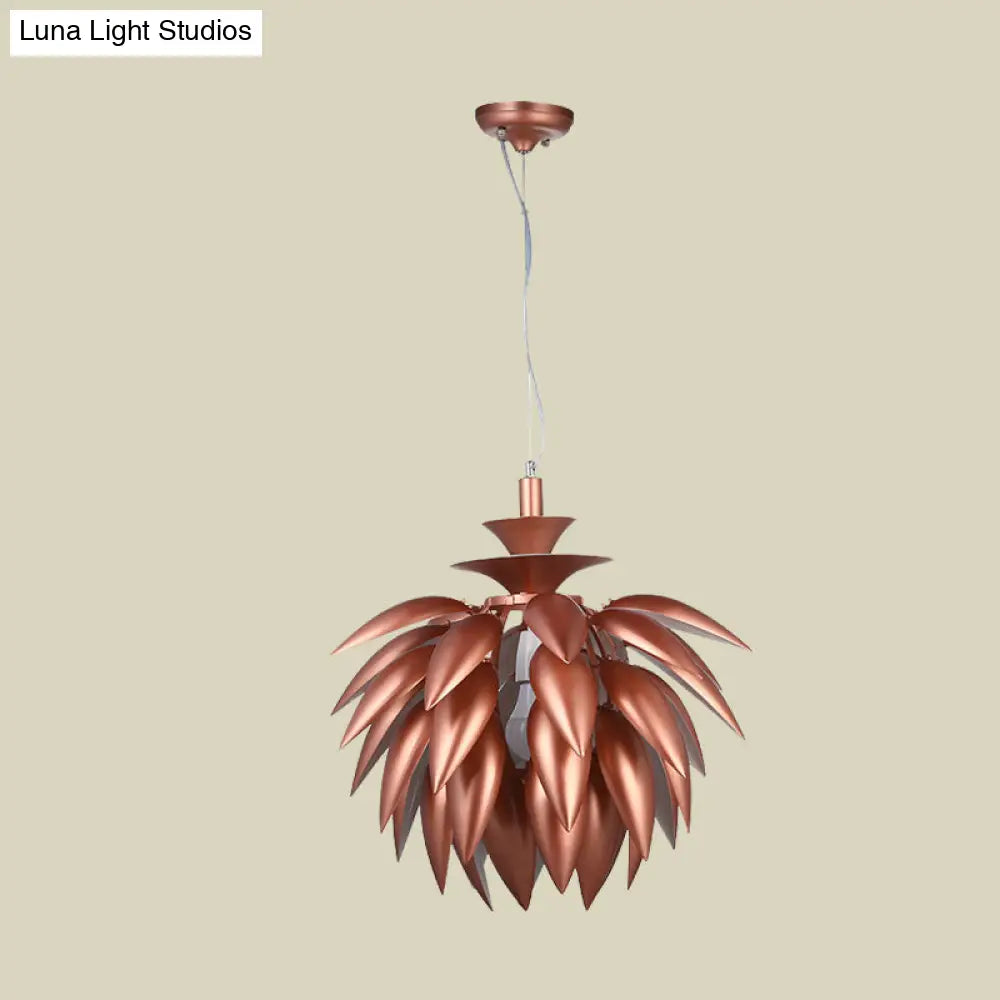 Copper Pinecone Suspension Pendant Lamp - Contemporary Metallic Ceiling Light For Restaurants