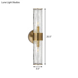 Contemporary Crackle Glass Wall Mounted Lighting: 2 Bulb Cylindrical Sconce In Brass