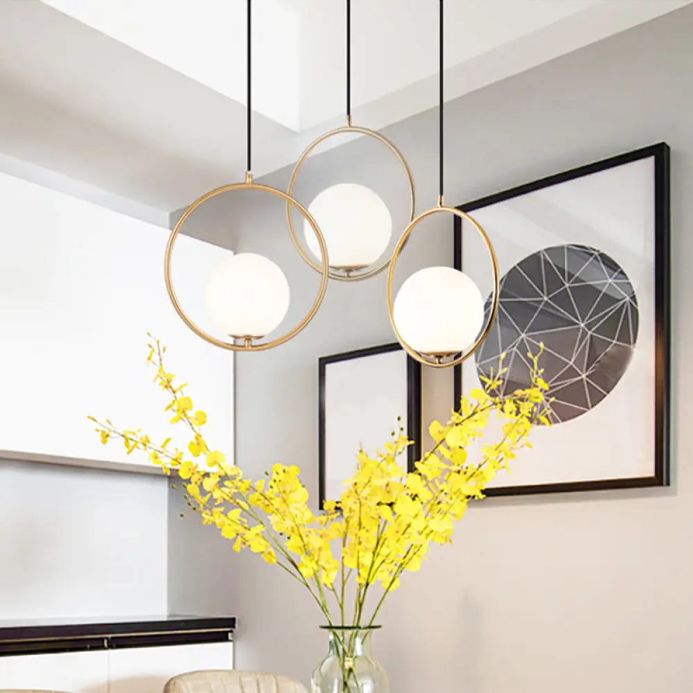 Contemporary Cream Glass Ceiling Lamp With Black Halo Ring 3 /