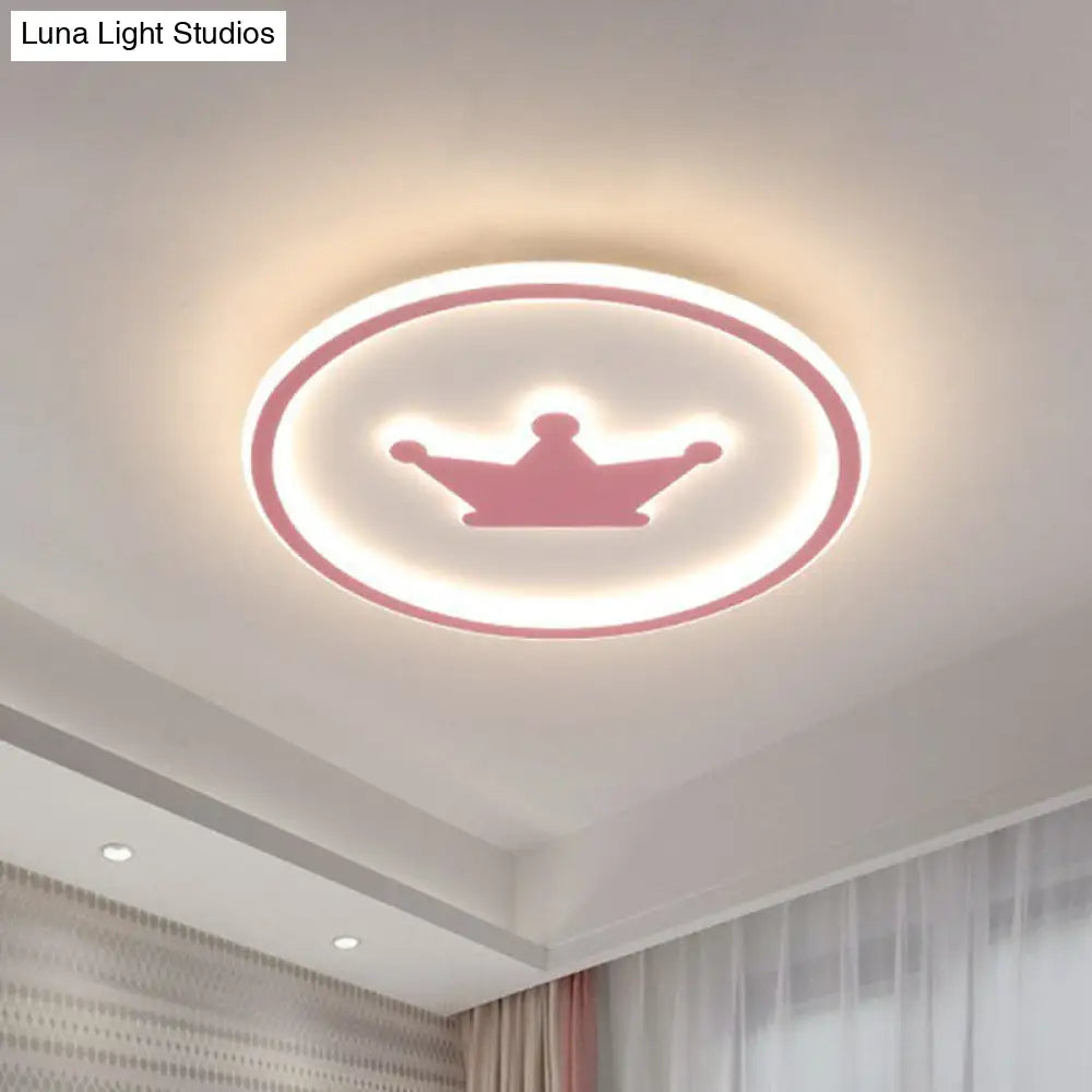 Contemporary Crown Bedroom Led Ceiling Light With Flush Mount & Halo Ring Pink / 15.5 Warm