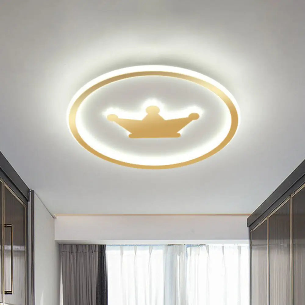 Contemporary Crown Bedroom Led Ceiling Light With Flush Mount & Halo Ring Gold / 15.5’ White