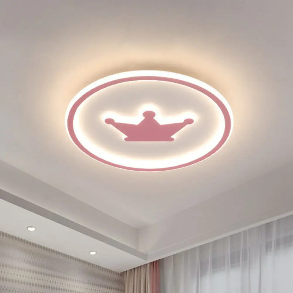 Contemporary Crown Bedroom Led Ceiling Light With Flush Mount & Halo Ring Pink / 15.5’ Warm