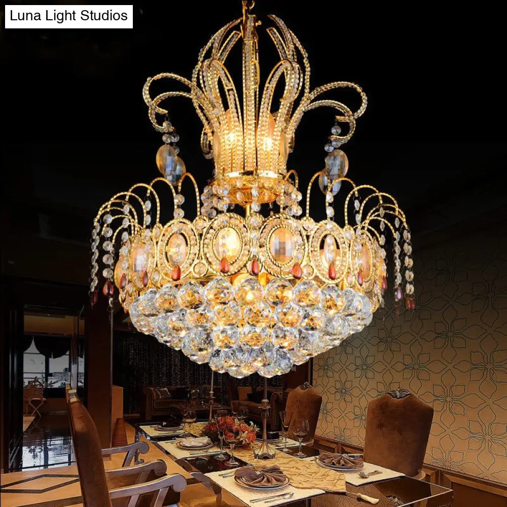 Contemporary Crystal Dome Ceiling Light - Elegant 10-Light Gold Chandelier For Dining Room