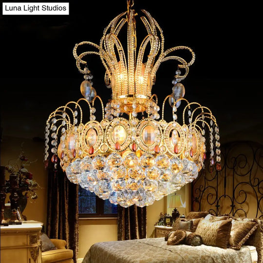 Contemporary Crystal 10-Light Gold Chandelier - Stylish Dome Ceiling Light For Dining Room