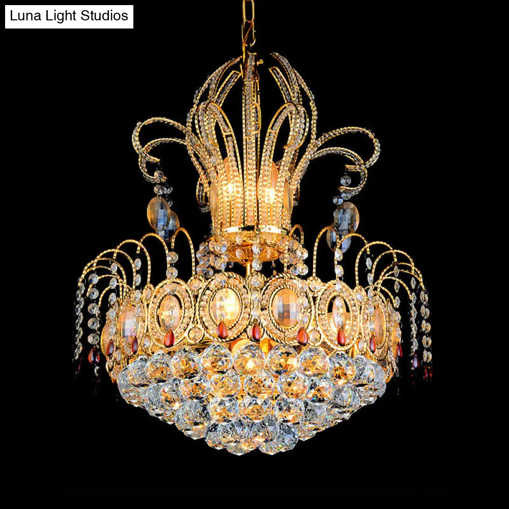 Contemporary Crystal 10-Light Gold Chandelier - Stylish Dome Ceiling Light For Dining Room