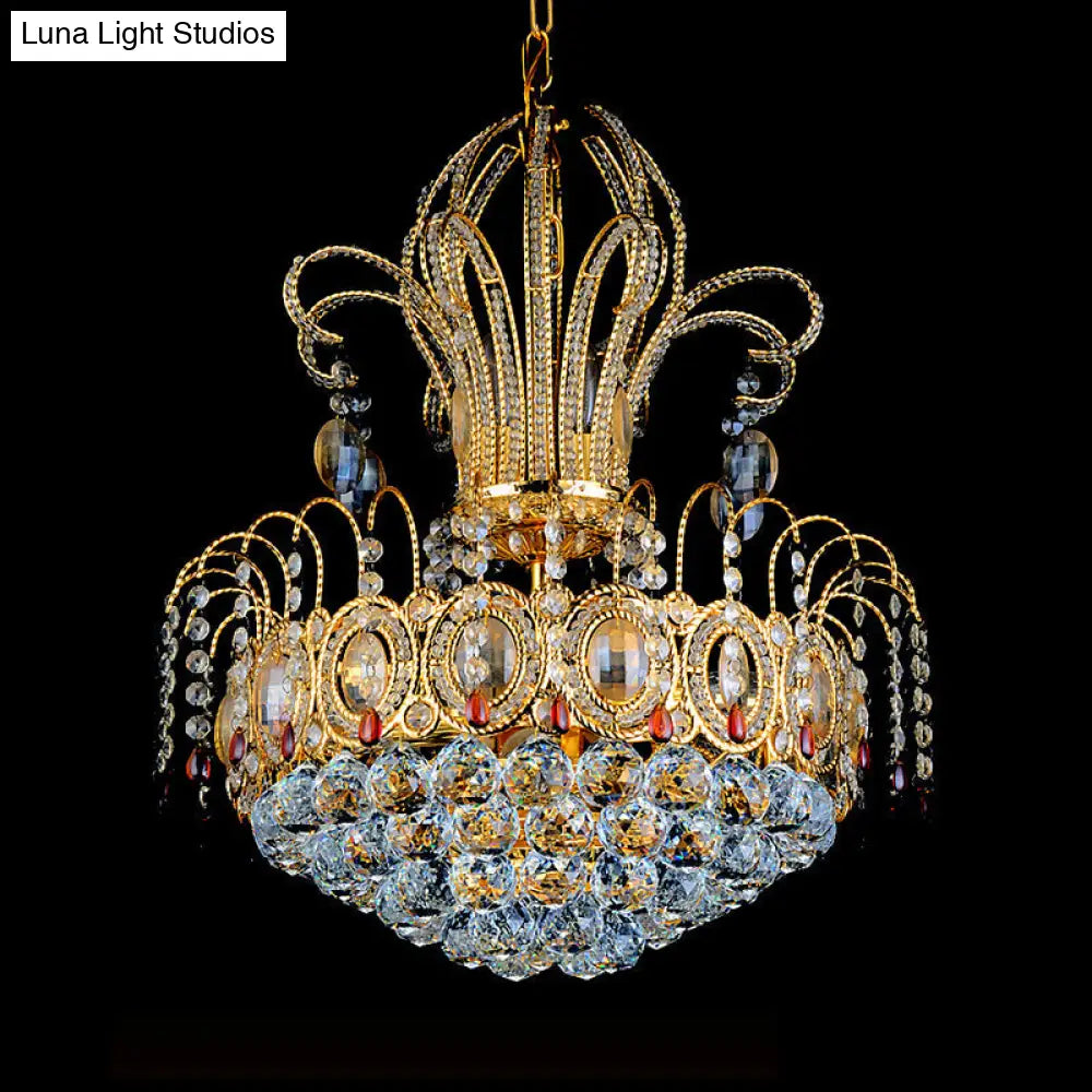 Contemporary Crystal 10-Light Gold Chandelier - Stylish Dome Ceiling Light For Dining Room