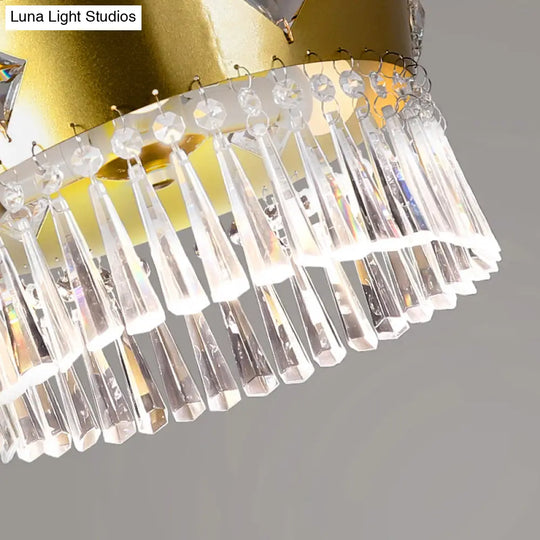 Contemporary Crystal 4-Bulb Golden Crown Chandelier In Gold - Hanging Light Fixture