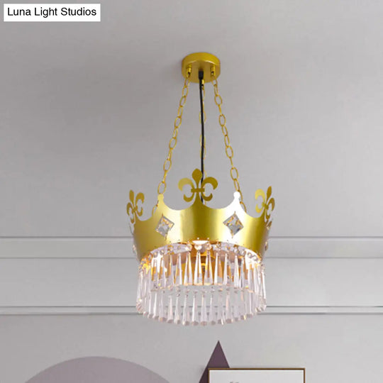 Contemporary Crystal 4-Bulb Golden Crown Chandelier In Gold - Hanging Light Fixture