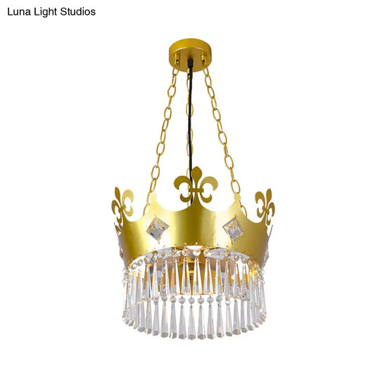 Contemporary Crystal 4-Bulb Golden Crown Chandelier In Gold - Hanging Light Fixture