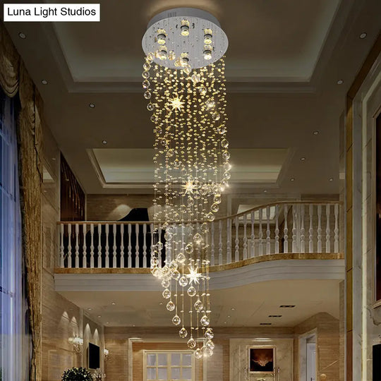 Contemporary Crystal 6-Head Spiral Flushmount Ceiling Fixture In Stainless Steel