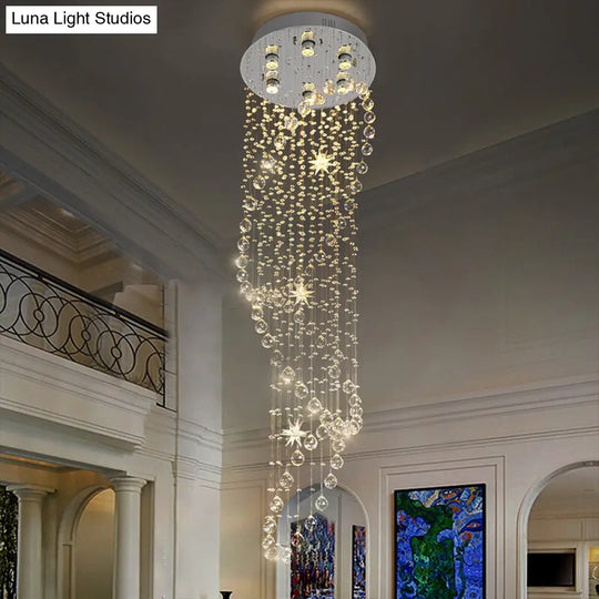 Contemporary Crystal 6-Head Spiral Flushmount Ceiling Fixture In Stainless Steel