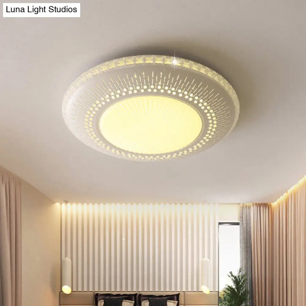 Contemporary Crystal Accent Led Ceiling Lamp - 21/25 Round Shade Flush Mount Fixture White Light