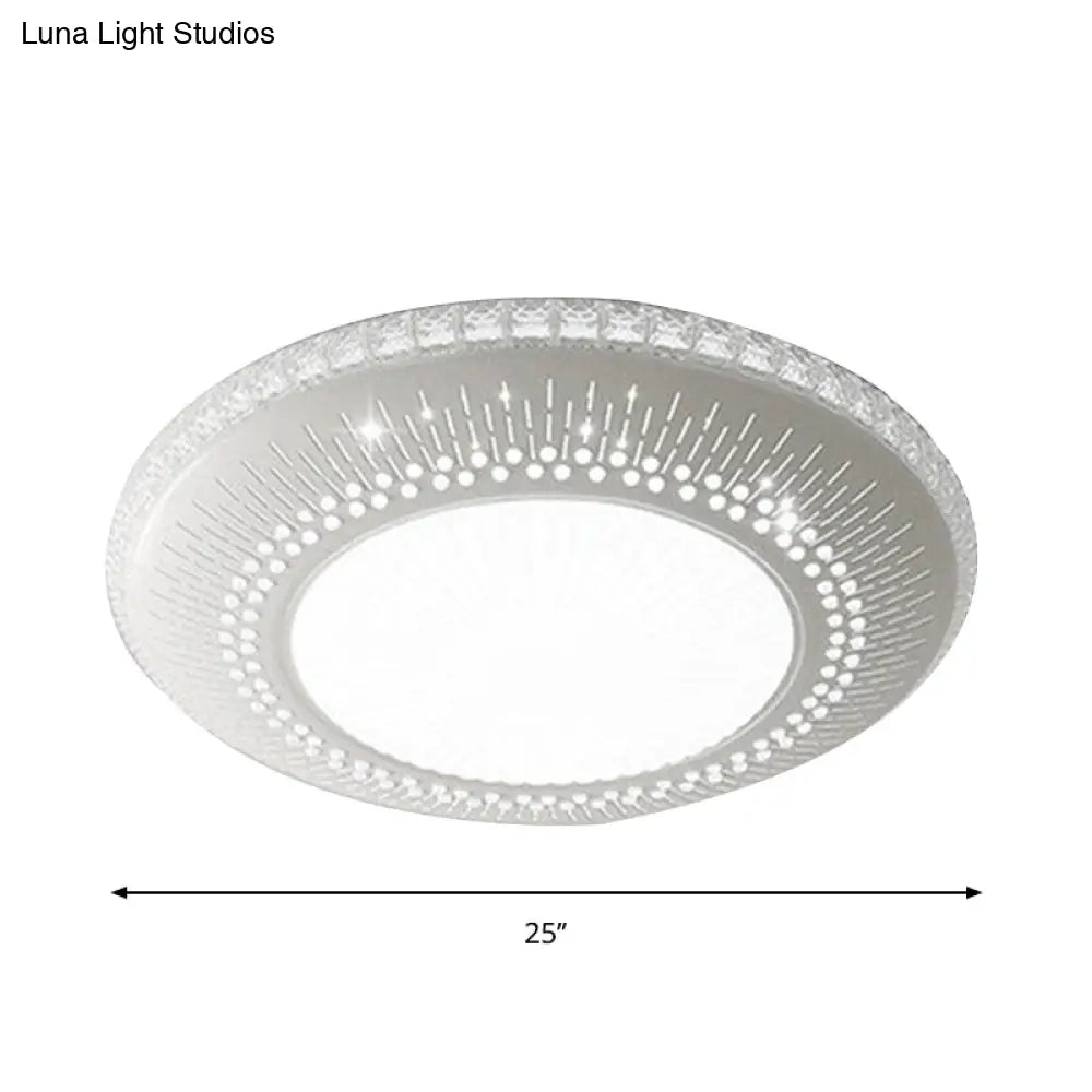 Contemporary Crystal Accent Led Ceiling Lamp - 21/25 Round Shade Flush Mount Fixture White Light