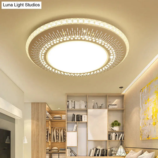 Contemporary Crystal Accent Led Ceiling Lamp - 21/25 Round Shade Flush Mount Fixture White Light