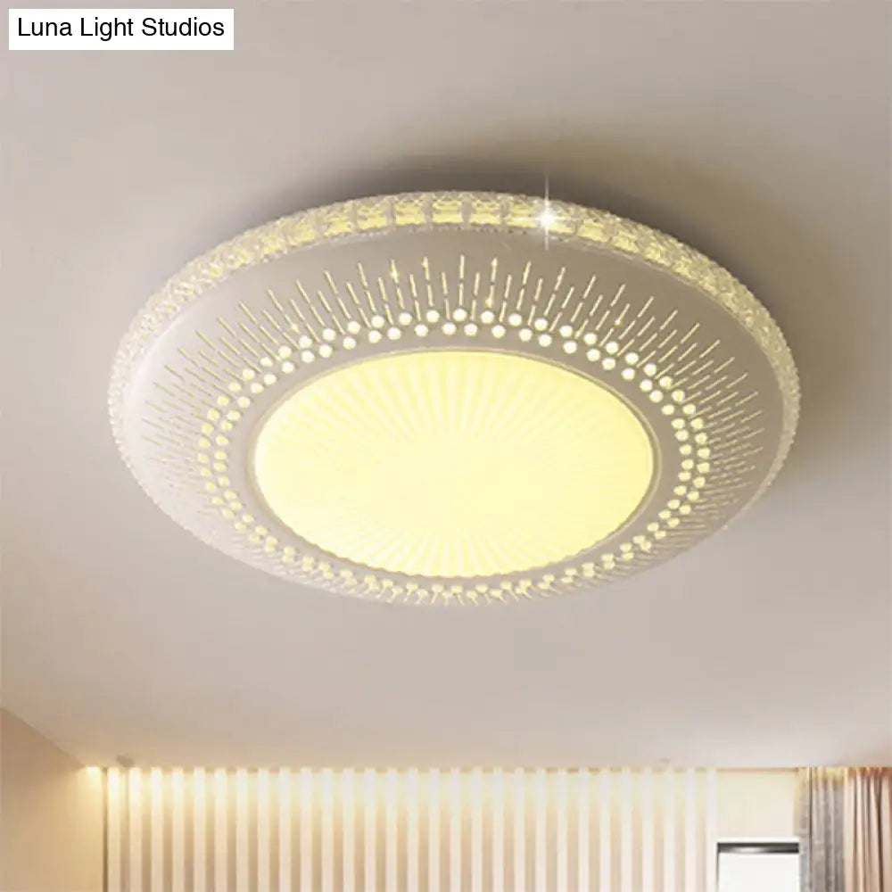 Contemporary Crystal Accent Led Ceiling Lamp - 21/25 Round Shade Flush Mount Fixture White Light