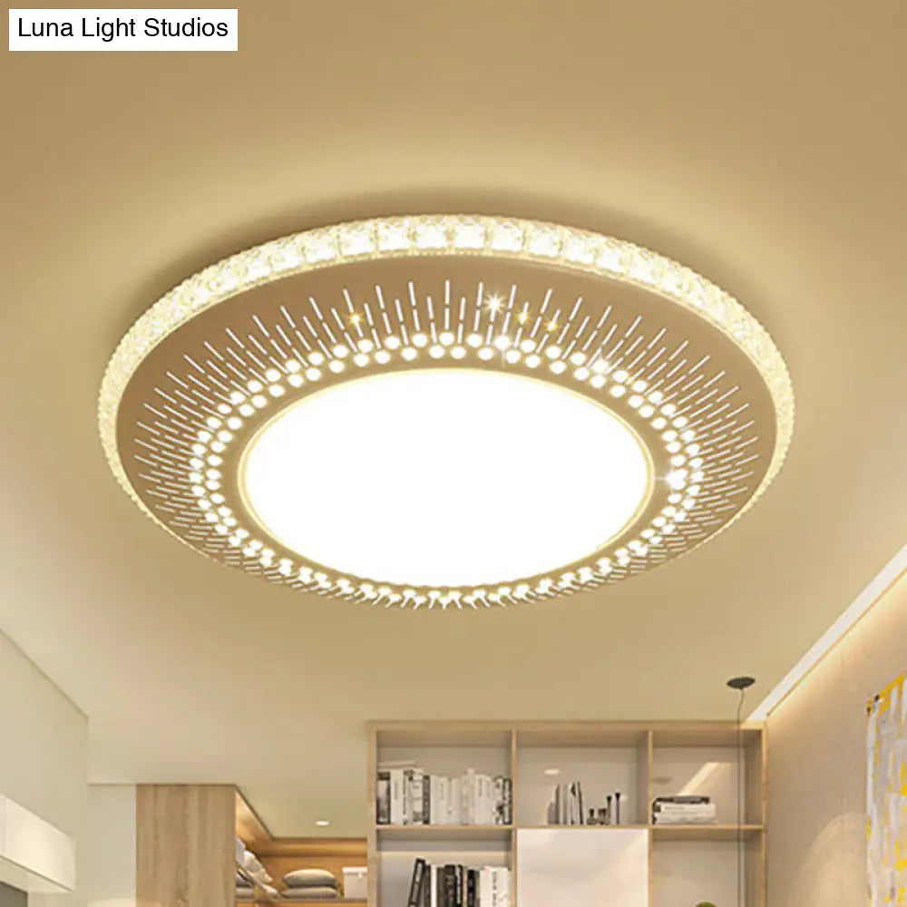Contemporary Crystal Accent Led Ceiling Lamp - 21/25 Round Shade Flush Mount Fixture White Light /