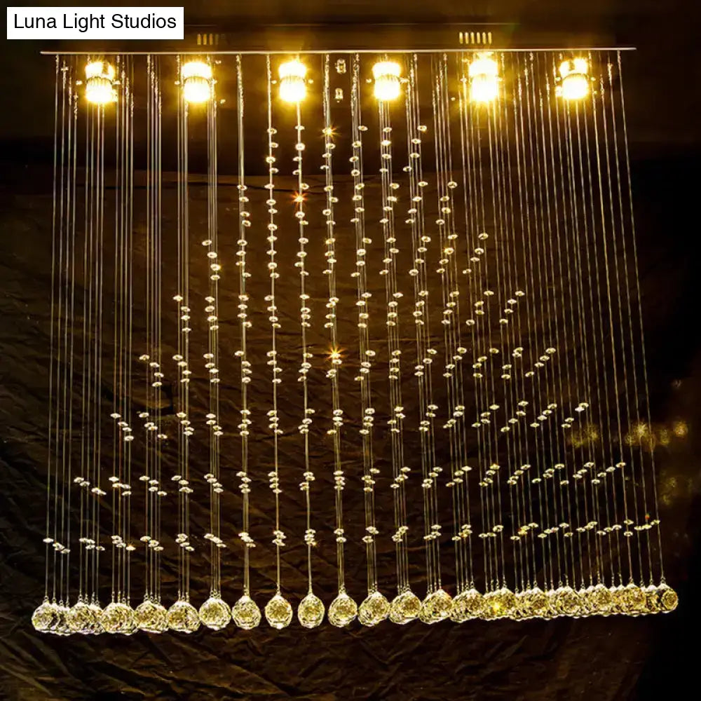 Contemporary Crystal Ball Cascade Flush Ceiling Light - 6 Lights Nickel Finish