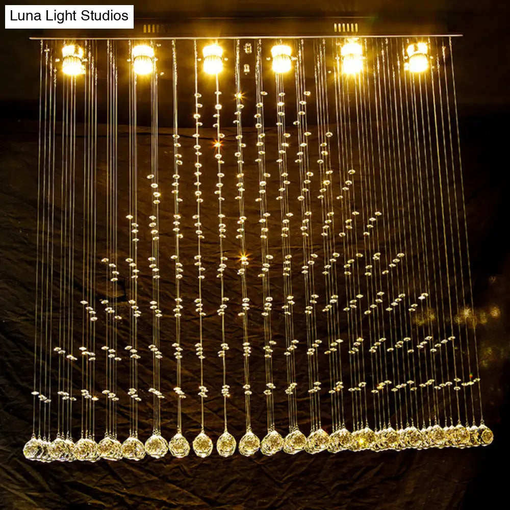 Contemporary Crystal Ball Cascade Flush Ceiling Light - 6 Lights Nickel Finish