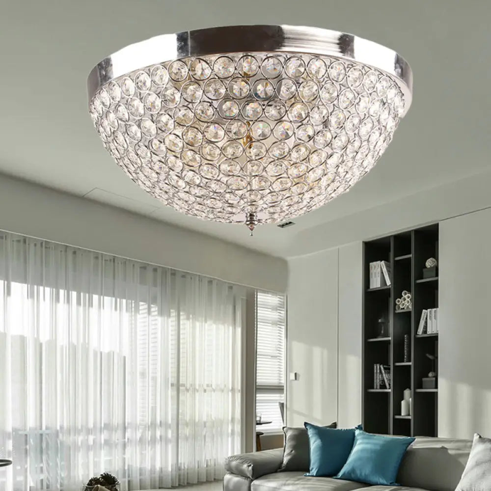 Contemporary Crystal Ball Dome Ceiling Light Fixture - 2 Lights Chrome Flush Mount