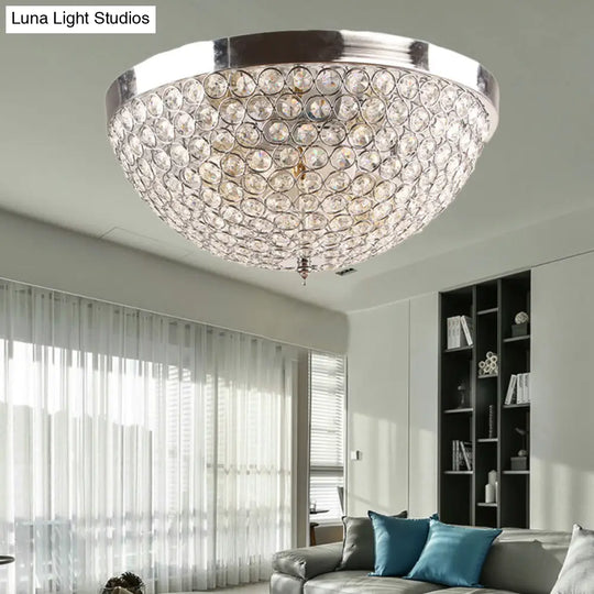 Contemporary Crystal Ball Dome Ceiling Light Fixture - 2 Lights Chrome Flush Mount