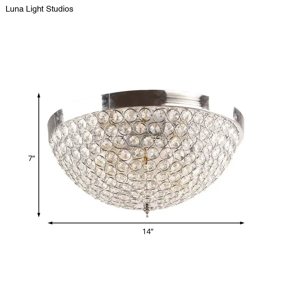 Contemporary Crystal Ball Dome Ceiling Light Fixture - 2 Lights Chrome Flush Mount