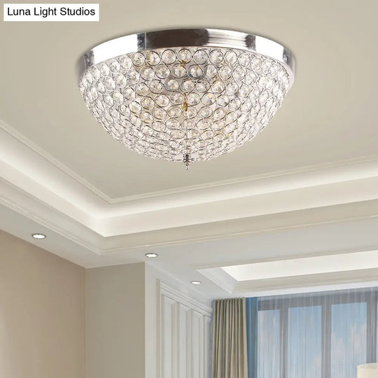 Contemporary Crystal Ball Dome Ceiling Light Fixture - 2 Lights Chrome Flush Mount