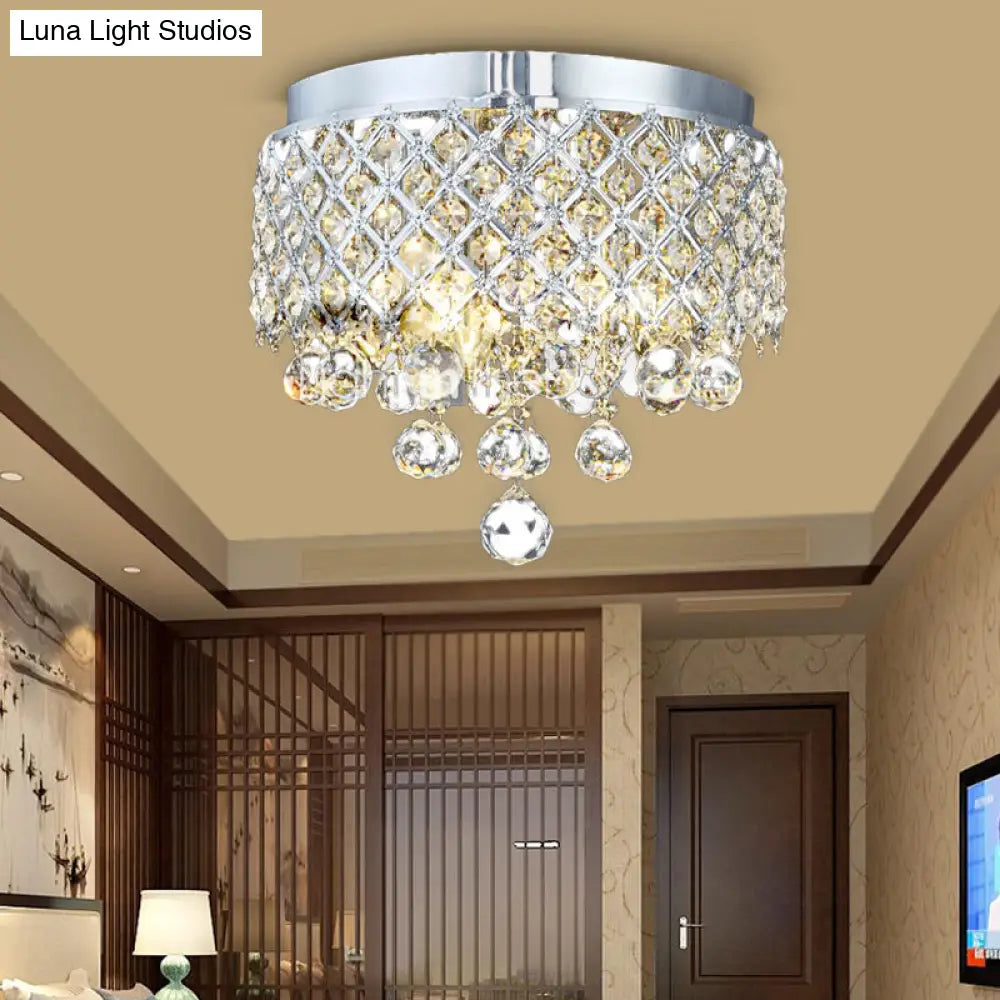 Contemporary Crystal Ball Flush Mount Lamp With 3 Lights - Chrome Ceiling Lighting By Cascade