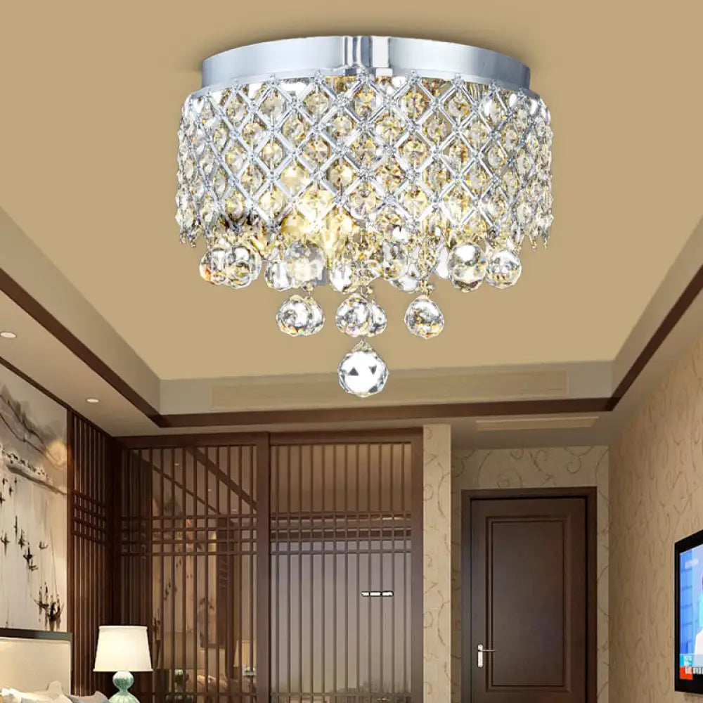 Contemporary Crystal Ball Flush Mount Lamp With 3 Lights - Chrome Ceiling Lighting By Cascade