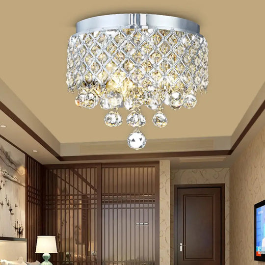 Contemporary Crystal Ball Flush Mount Lamp With 3 Lights - Chrome Ceiling Lighting By Cascade