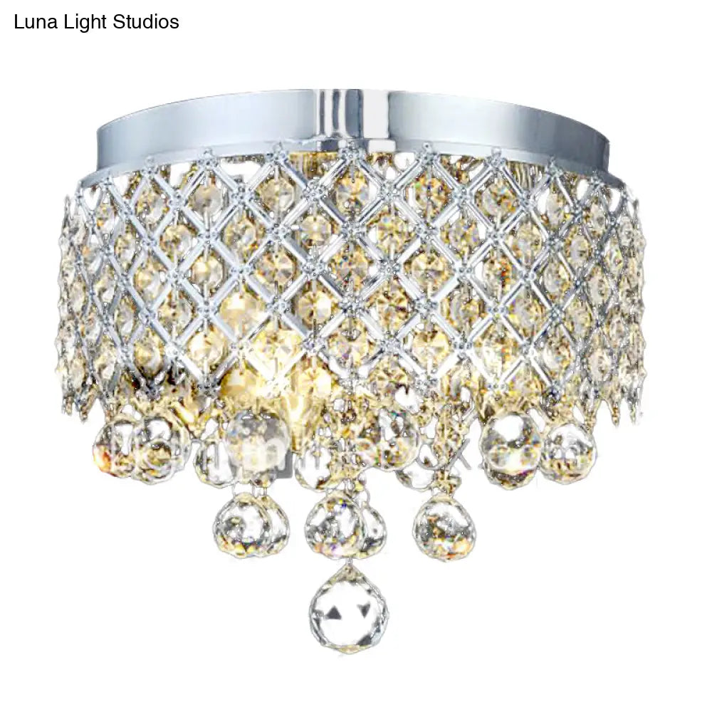 Contemporary Crystal Ball Flush Mount Lamp With 3 Lights - Chrome Ceiling Lighting By Cascade