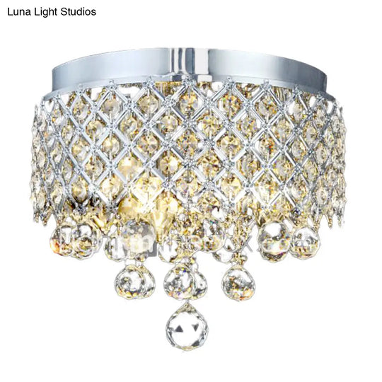 Contemporary Crystal Ball Flush Mount Lamp With 3 Lights - Chrome Ceiling Lighting By Cascade