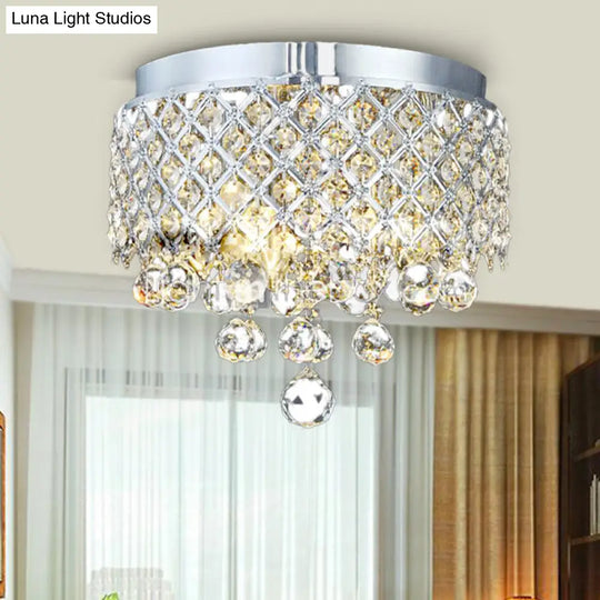 Contemporary Crystal Ball Flush Mount Lamp With 3 Lights - Chrome Ceiling Lighting By Cascade