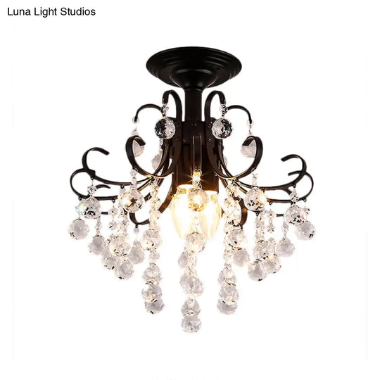 Contemporary Crystal Ball Semi Flush Light With 3 Gold/Black Lights Close To Ceiling