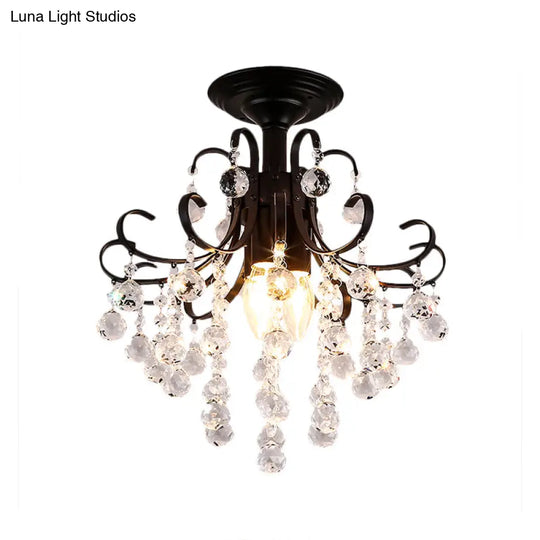 Contemporary Crystal Ball Semi Flush Light With 3 Gold/Black Lights Close To Ceiling