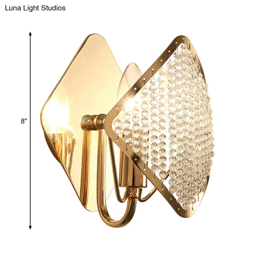 Contemporary Crystal Bead Wall Sconce Light: Rhombus Brass Design