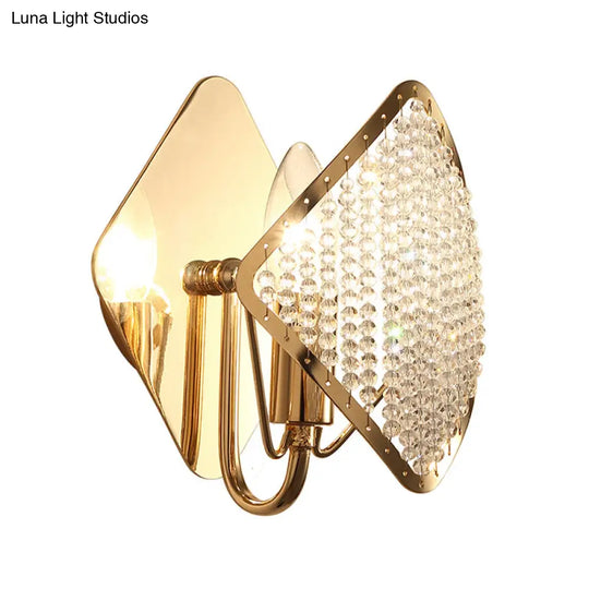 Contemporary Crystal Bead Wall Sconce Light: Rhombus Brass Design