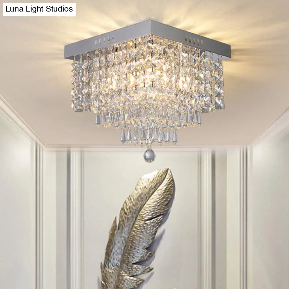 Contemporary Crystal Beads Corridor Ceiling Fixture | Clear Flush Mount Lighting 2/4 Heads 10/12