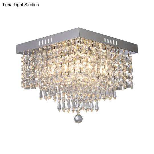 Contemporary Crystal Beads Corridor Ceiling Fixture | Clear Flush Mount Lighting 2/4 Heads