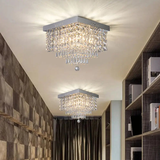 Contemporary Crystal Beads Corridor Ceiling Fixture | Clear Flush Mount Lighting 2/4 Heads