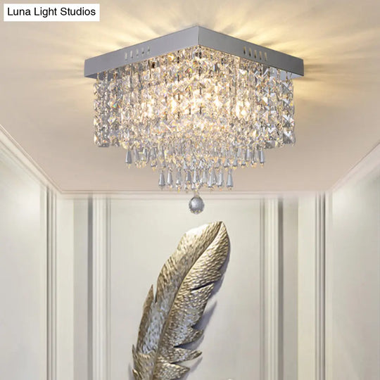 Contemporary Crystal Beads Corridor Ceiling Fixture | Clear Flush Mount Lighting 2/4 Heads