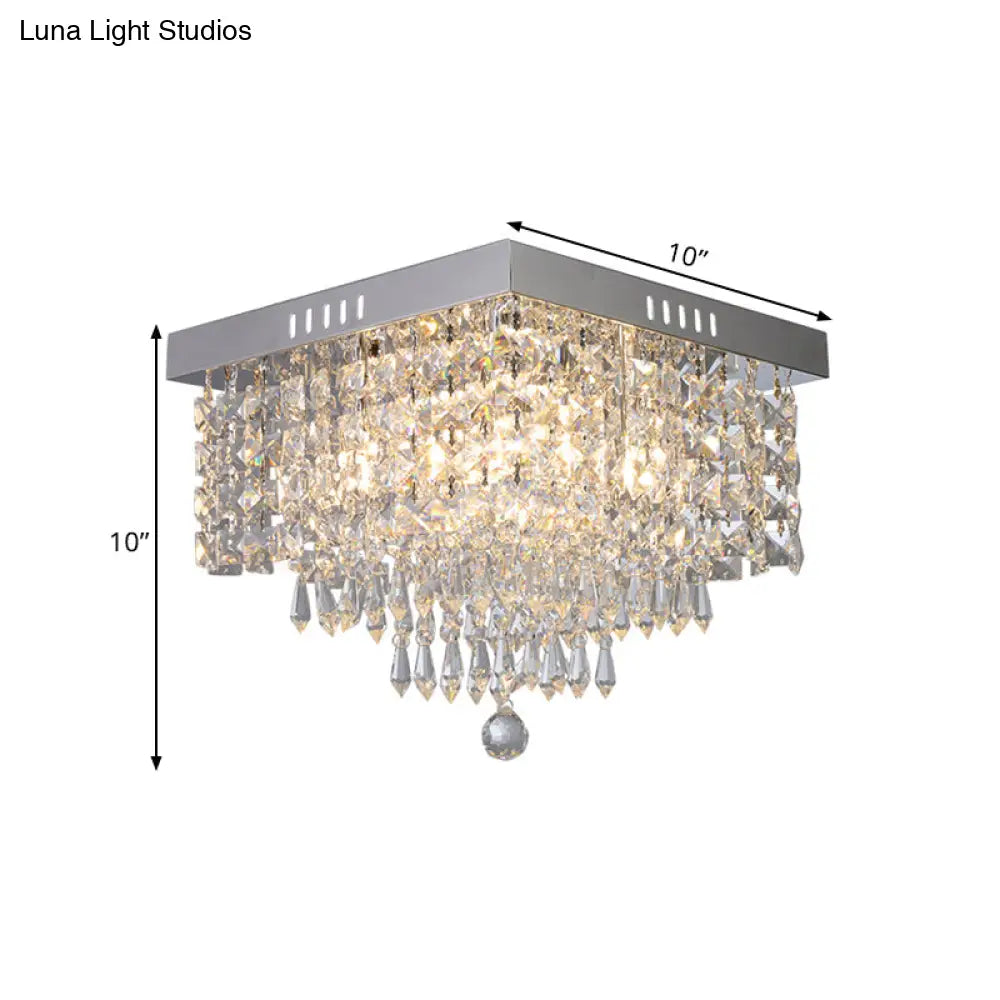 Contemporary Crystal Beads Corridor Ceiling Fixture | Clear Flush Mount Lighting 2/4 Heads