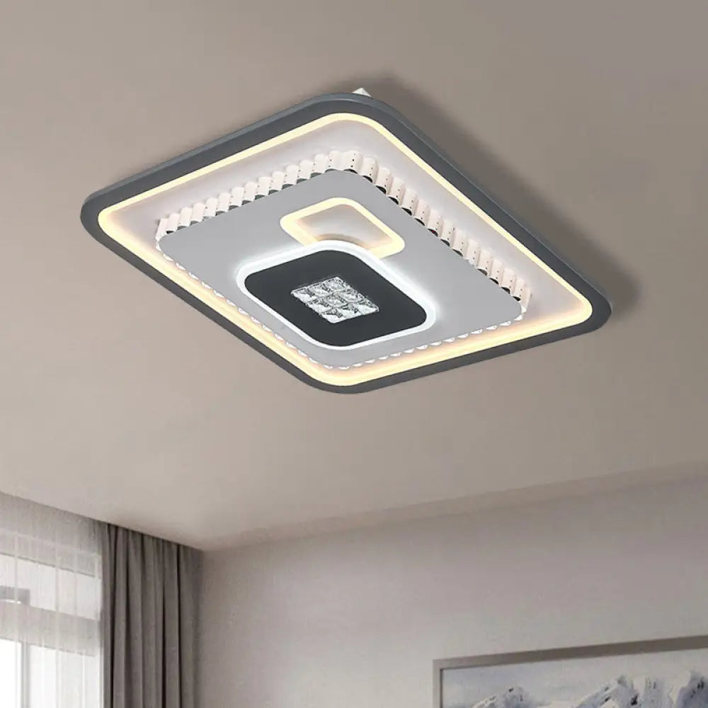 Contemporary Crystal Black & White Flush Mount Led Ceiling Light Black - White / Square