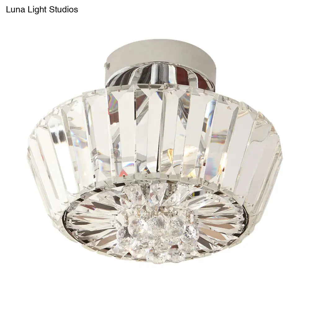 Contemporary Crystal Block 3-Light Chrome Cone Porch Ceiling Mounted Semi Flush Mount