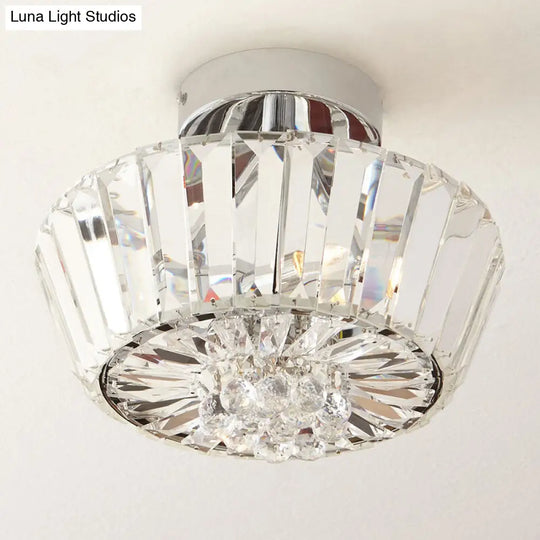 Contemporary Crystal Block 3-Light Chrome Cone Porch Ceiling Mounted Semi Flush Mount