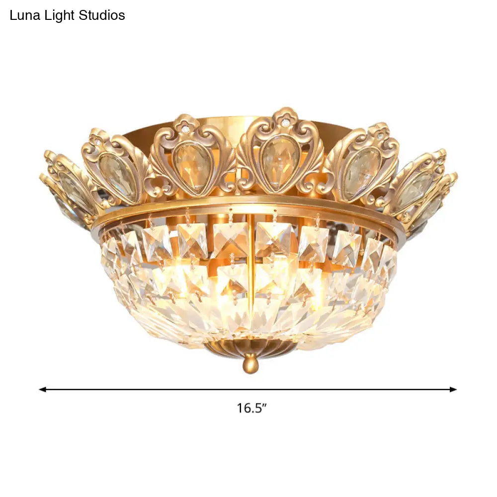 Contemporary Crystal Block Ceiling Light - Flush Mount Lighting With 4 Heads In Gold For Living Room