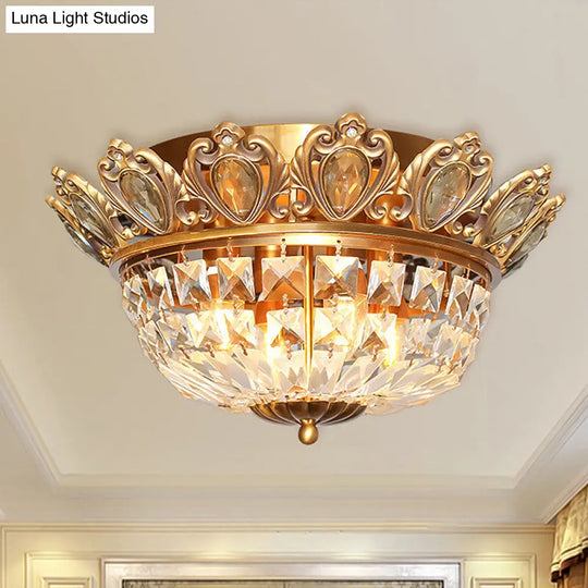 Contemporary Crystal Block Ceiling Light - Flush Mount Lighting With 4 Heads In Gold For Living Room