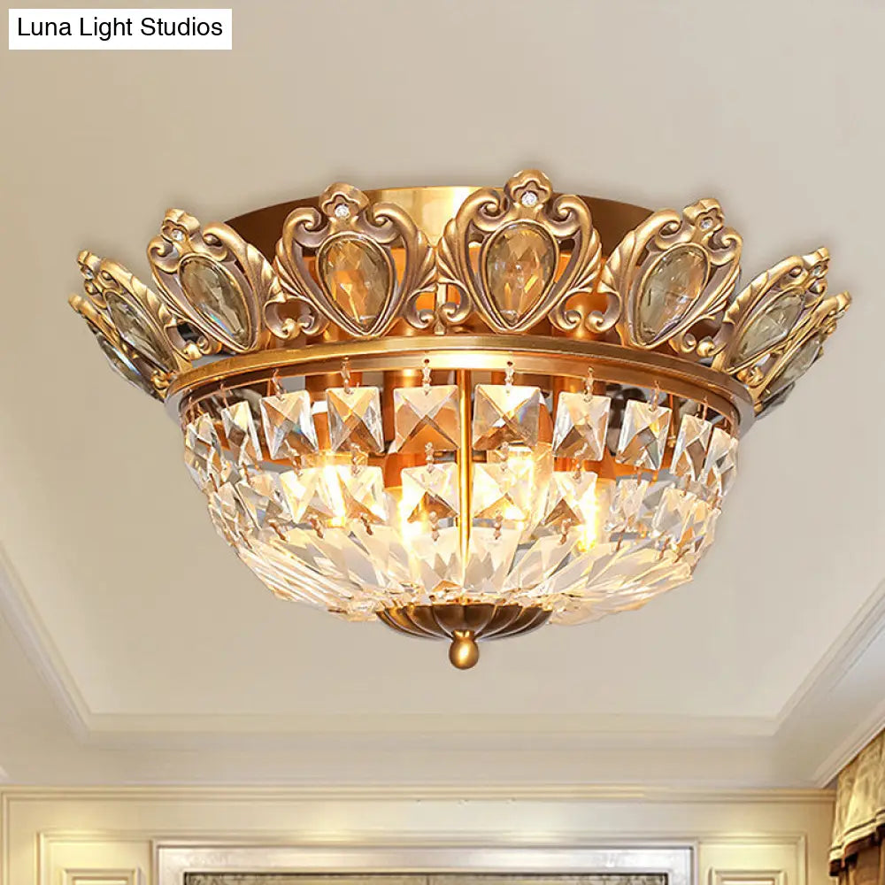 Contemporary Crystal Block Ceiling Light - Flush Mount Lighting With 4 Heads In Gold For Living Room