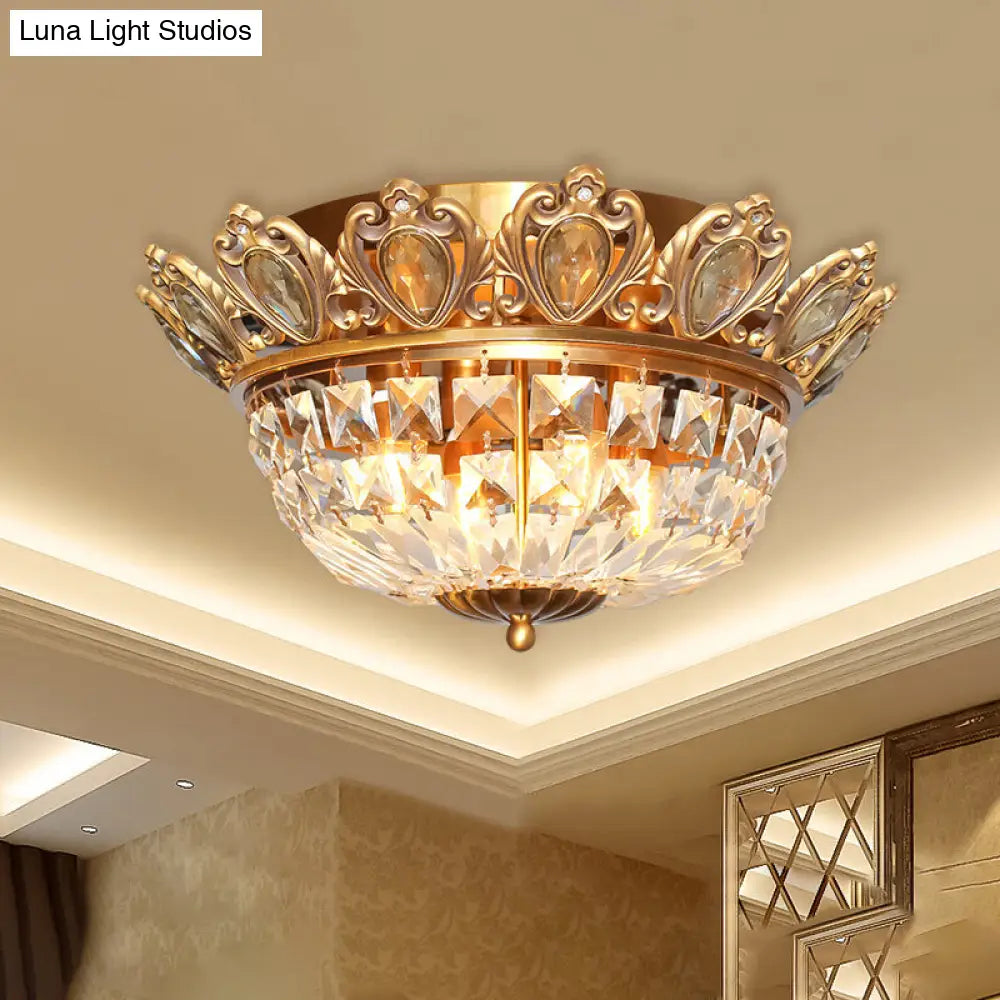 Contemporary Crystal Block Ceiling Light - Flush Mount Lighting With 4 Heads In Gold For Living Room