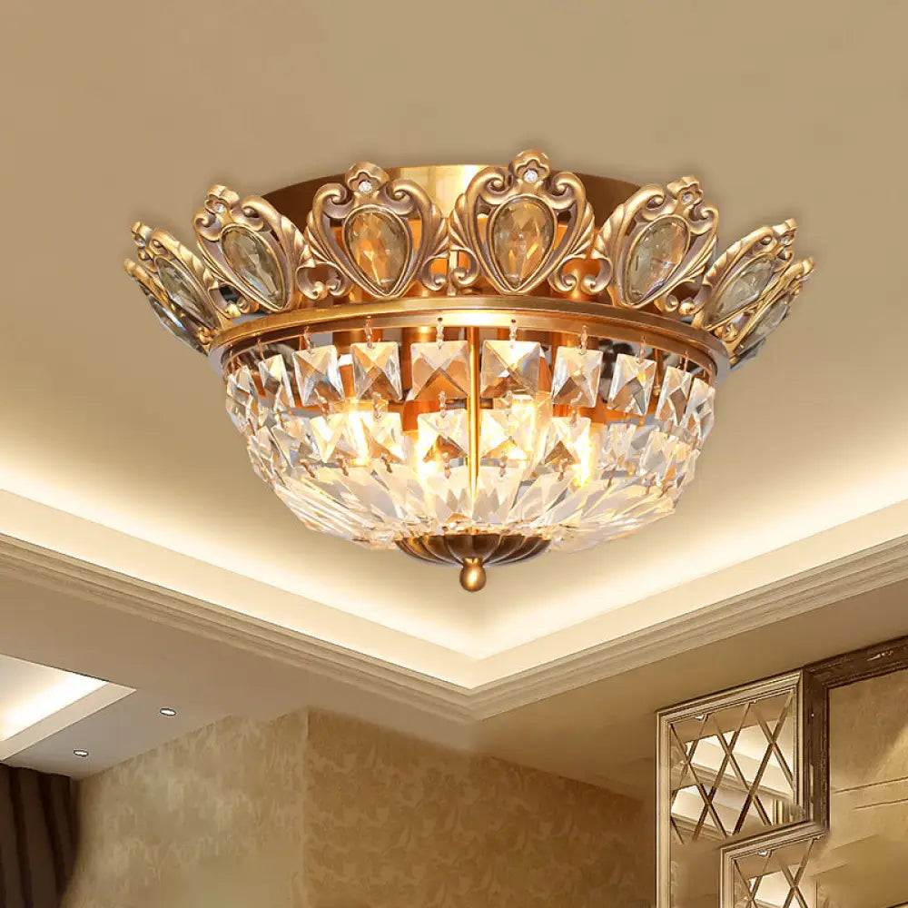 Contemporary Crystal Block Ceiling Light - Flush Mount Lighting With 4 Heads In Gold For Living Room